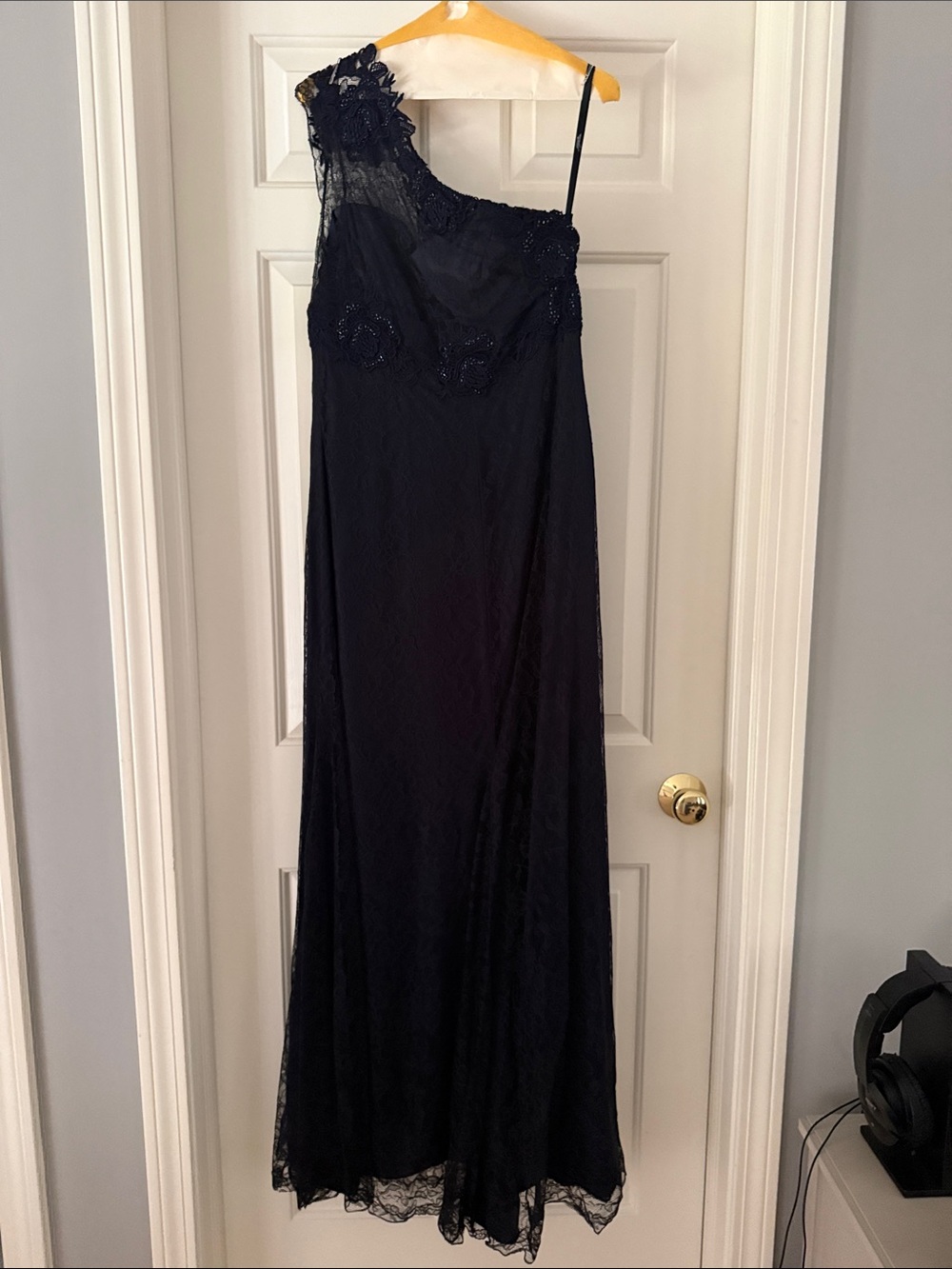 Elegant modern trousseau Navy One-Shoulder mother of the bride Dress